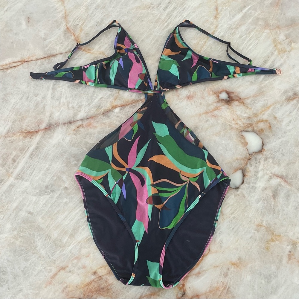 Ted Baker Multicolor Cutout One Piece Swimsuit with Mesh Cutouts